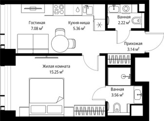 Планировка однокомнатной(квартира) площадью 36.61 квадратных метров в ЖК “ЖК Веер”
