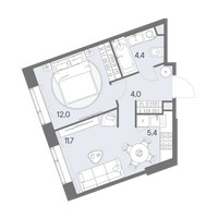 Планировка однокомнатной(квартира) площадью 37.5 квадратных метров в “ЖК Родина Переделкино”