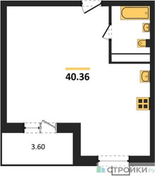 Планировка однокомнатной(квартира) площадью 40.36 квадратных метров в ЖК “ЖК Радость (Радумля Парк)”