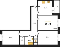 Планировка трехкомнатной(квартира) площадью 85.72 квадратных метров в “ЖК Эдельвейс (Первомайское)”
