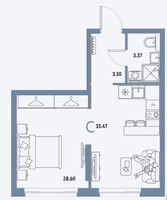 Планировка студии(квартира) площадью 35.47 квадратных метров в “ЖК Страна.Парковая”