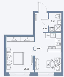 Планировка студии(квартира) площадью 35.47 квадратных метров в ЖК “ЖК Страна.Парковая”