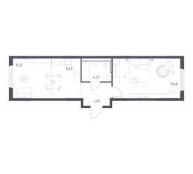 Планировка однокомнатной(квартира) площадью 48.23 квадратных метров в ЖК “ЖК Пригород Лесное”