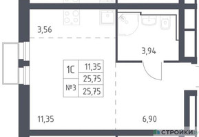 Планировка студии(квартира) площадью 25.75 квадратных метров в “ЖК Квартал Строгино”