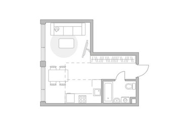 Планировка однокомнатной(квартира) площадью 33.68 квадратных метров в ЖК “ЖК Мневники от Гранель”