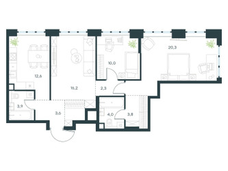 Планировка трехкомнатной(квартира) площадью 79.1 квадратных метров в ЖК “ЖК Level Южнопортовая”