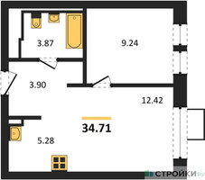 Планировка однокомнатной(квартира) площадью 34.71 квадратных метров в “ЖК Квартал Ивакино”