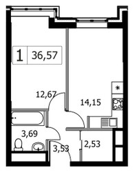 Планировка однокомнатной(квартира) площадью 36.57 квадратных метров в ЖК “ЖК Городские Истории”