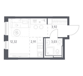 Планировка студии(квартира) площадью 22.18 квадратных метров в ЖК “ЖК Прибрежный Парк”