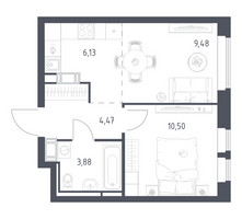 Планировка однокомнатной(квартира) площадью 34.46 квадратных метров в “ЖК Большое Путилково”