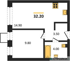 Планировка однокомнатной(квартира) площадью 32.2 квадратных метров в “ЖК Никольский квартал Отрада”