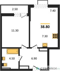 Планировка однокомнатной(квартира) площадью 38.8 квадратных метров в ЖК “ЖК Дзен-кварталы”