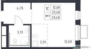 Планировка студии(квартира) площадью 23.48 квадратных метров в “ЖК Егорово Парк”
