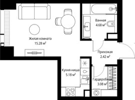 Планировка студии(квартира) площадью 30.64 квадратных метров в “ЖК Веер”