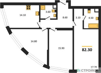 Планировка трехкомнатной(квартира) площадью 82.3 квадратных метров в ЖК “ЖК Nagatino i-Land (Нагатино ай-лэнд)”