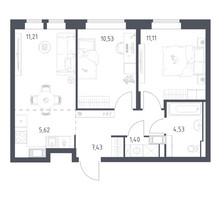Планировка двухкомнатной(квартира) площадью 51.83 квадратных метров в “ЖК Большое Путилково”