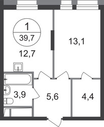 Планировка однокомнатной(квартира) площадью 39.7 квадратных метров в ЖК “ЖК Первый Московский”