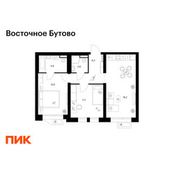 Планировка двухкомнатной(квартира) площадью 56.3 квадратных метров в ЖК “ЖК Восточное Бутово”