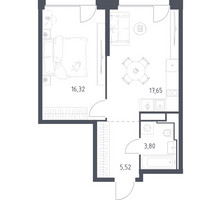 Планировка однокомнатной(квартира) площадью 43.29 квадратных метров в “ЖК Квартал на воде (Графика на воде)”
