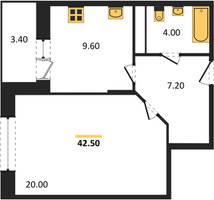 Планировка однокомнатной(квартира) площадью 42.5 квадратных метров в “ЖК Эдельвейс (Первомайское)”