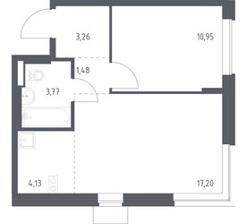 Планировка однокомнатной(квартира) площадью 40.79 квадратных метров в ЖК “ЖК Подольские кварталы”