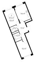 Планировка двухкомнатной(квартира) площадью 57.4 квадратных метров в “ЖК Переделкино Ближнее”