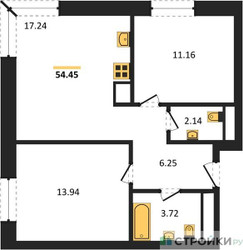 Планировка двухкомнатной(квартира) площадью 54.5 квадратных метров в ЖК “ЖК Clementine (Клементин)”
