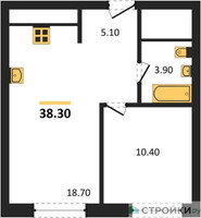 Планировка однокомнатной(квартира) площадью 38 квадратных метров в “Жилой район Alia (Алиа)”