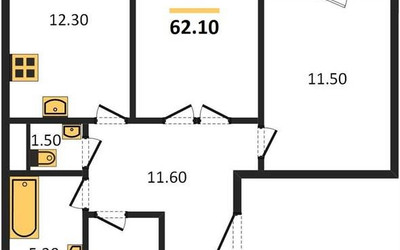 Планировка двухкомнатной(квартира) площадью 62.1 квадратных метров в ЖК “ЖК Sky Garden (Скай Гарден)”