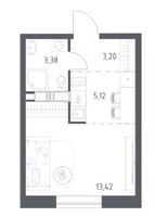Планировка студии(квартира) площадью 25.05 квадратных метров в “ЖК Цветочные Поляны”