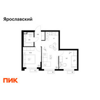 Планировка двухкомнатной(квартира) площадью 44.7 квадратных метров в “ЖК Ярославский”