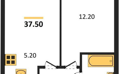 Планировка однокомнатной(квартира) площадью 37.5 квадратных метров в ЖК “ЖК Skolkovo ONE (Сколково Уан)”