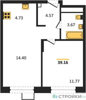 Планировка однокомнатной(квартира) площадью 39.5 квадратных метров в “ЖК Новоград Павлино”