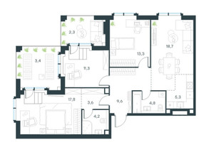 Планировка 4+ комнатной(квартира) площадью 94.3 квадратных метров в “ЖК Павелецкая Сити”