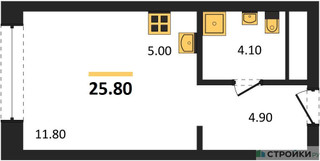 Планировка студии(квартира) площадью 25.8 квадратных метров в “ЖК Первый Московский”