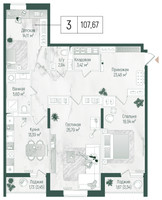 Планировка трехкомнатной(квартира) площадью 111.07 квадратных метров в “ЖК Рига Хиллс”