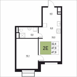 Планировка двухкомнатной(квартира) площадью 47.9 квадратных метров в ЖК “ЖК Вяземы Парк”