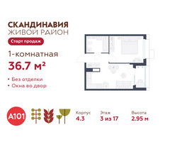 Планировка однокомнатной(квартира) площадью 36.7 квадратных метров в “ЖК Скандинавия”