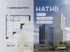 Планировка однокомнатной(квартира) площадью 50.7 квадратных метров в “ЖК Натив”