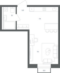 Планировка студии(квартира) площадью 25.2 квадратных метров в ЖК “ЖК Равновесие”