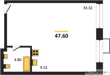 Планировка студии(квартира) площадью 47.6 квадратных метров в ЖК “ЖК Резиденции Архитекторов”