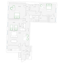 Планировка трехкомнатной(квартира) площадью 188.8 квадратных метров в ЖК “Клубный дом Дуо”