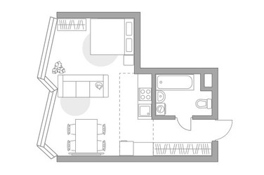 Планировка однокомнатной(квартира) площадью 34.91 квадратных метров в ЖК “ЖК Мневники от Гранель”