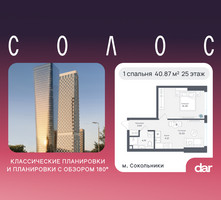 Планировка однокомнатной(квартира) площадью 40.87 квадратных метров в “ЖК Солос”