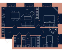 Планировка трехкомнатной(квартира) площадью 57 квадратных метров в “Квартал Эра”