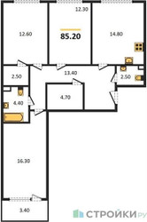 Планировка трехкомнатной(квартира) площадью 85.2 квадратных метров в ЖК “Жилой квартал Новое Медведково”