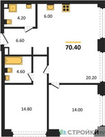Планировка двухкомнатной(квартира) площадью 70.4 квадратных метров в “ЖК НАЗАРÉ (Мангазея в Богородском)”