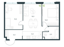 Планировка трехкомнатной(квартира) площадью 63.7 квадратных метров в “ЖК Level Мичуринский”