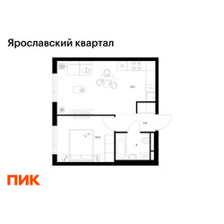 Планировка однокомнатной(квартира) площадью 38.3 квадратных метров в ЖК “Ярославский квартал”