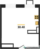 Планировка однокомнатной(апартаменты) площадью 30.4 квадратных метров в “ЖК Легендарный квартал на Ботаническом саду”
